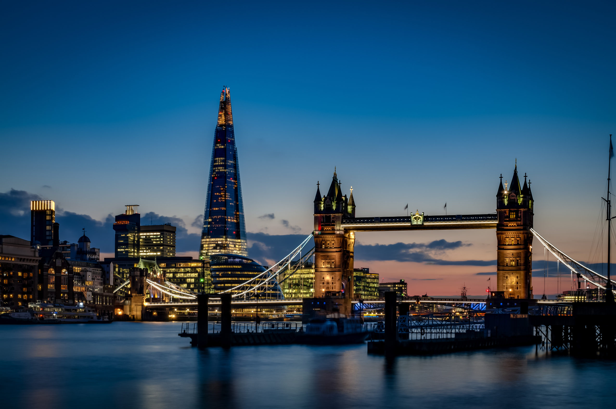 Tower bridge and the sky London skyline at night