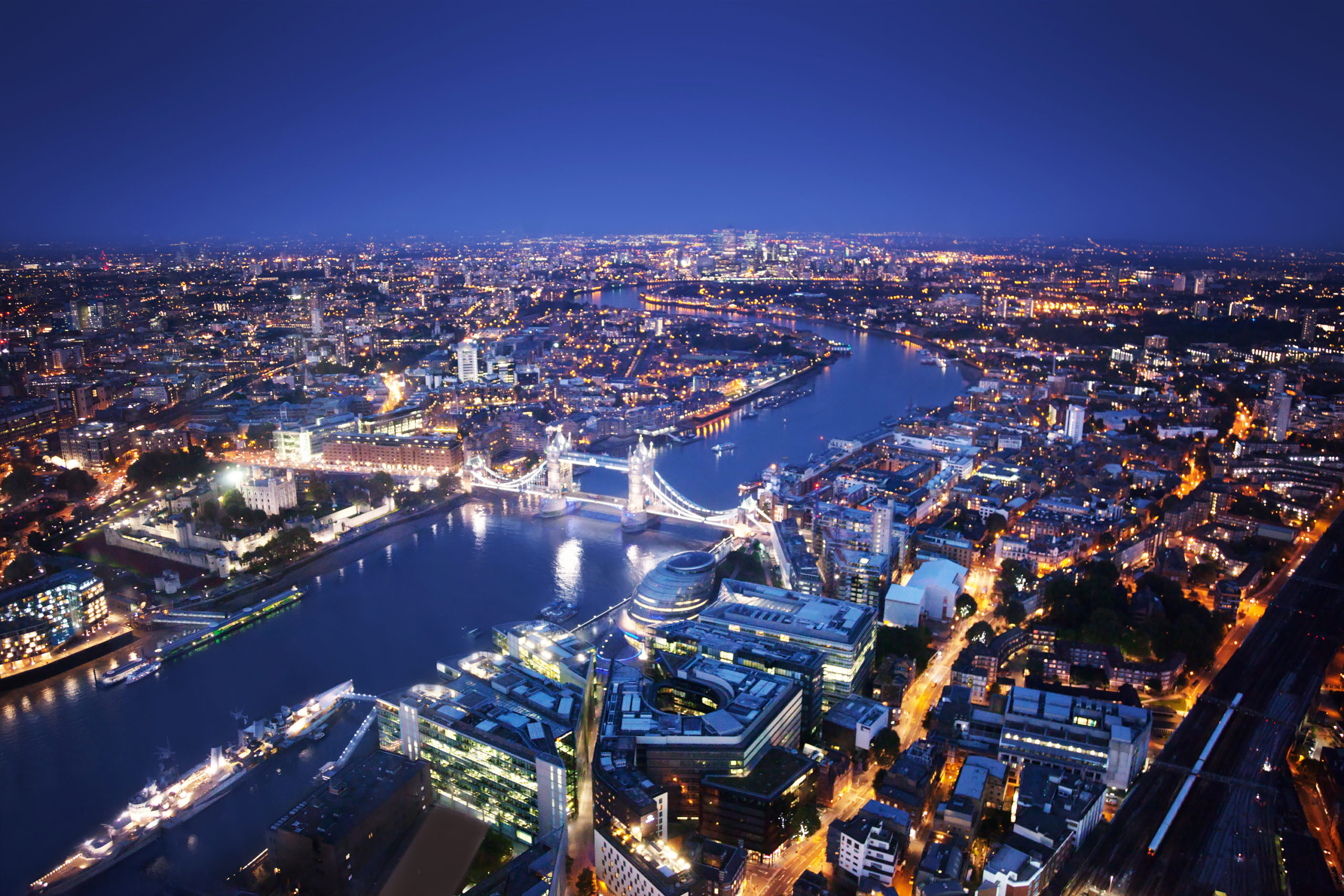 London aerial view with Tower Bridge, UK
